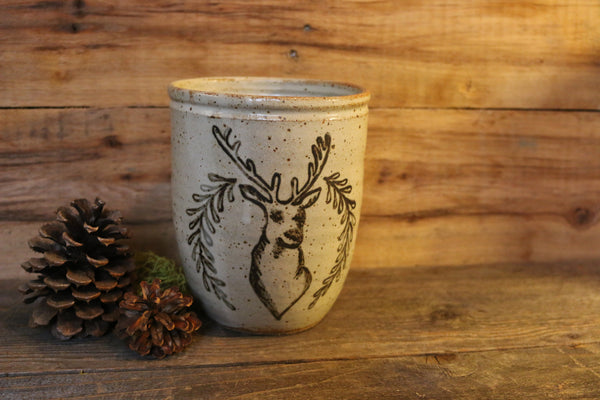 Deer head hand painted ceramic utensil holder