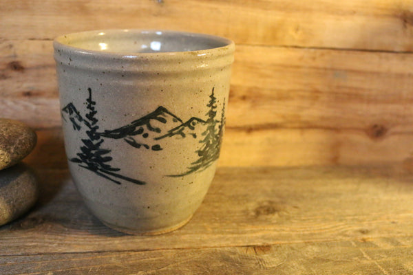 hand painted mountain landscape with deer utensil holder