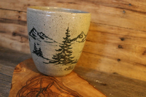 Utensil Holder with hand painted moose and mountain landscape