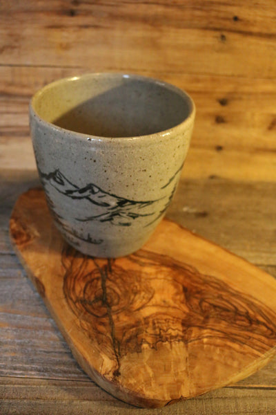 Utensil Holder with hand painted moose and mountain landscape