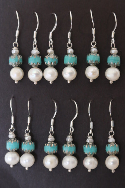 Turquoise & Pearl Set of 6 Matching Earrings