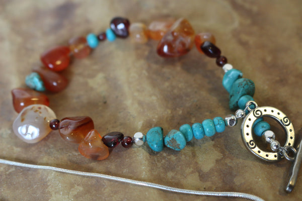 Turquoise, Garnet, & Agate Bracelet, Necklace, & Earring Set