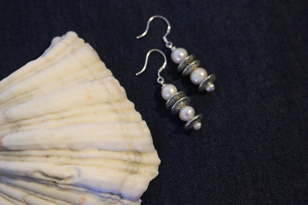 Pearl & Sterling Silver Dangle Earrings
