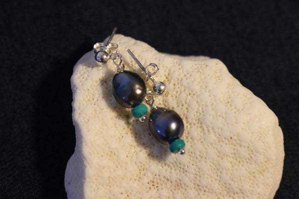 Purple Pearl & Turquoise Earrings