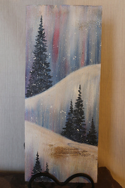 Winter Scene Hand-Painted Reclaimed Wood Sign