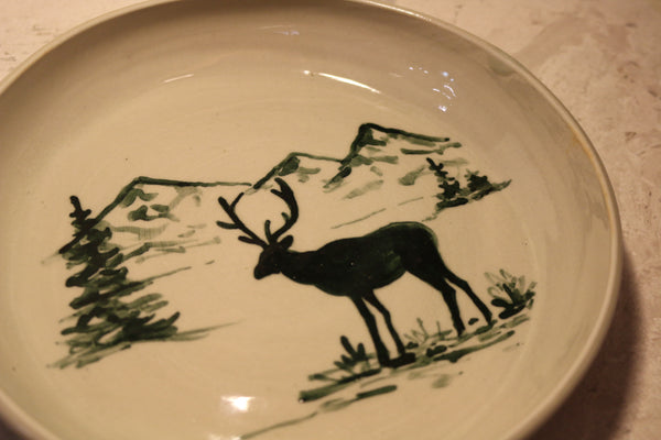 Shallow Bowl with Deer and Mountain Scene