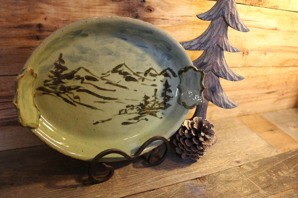 Ceramic Oval Serving Dish, Mountain Theme Landscape Pottery Kitchen Dinner Platter