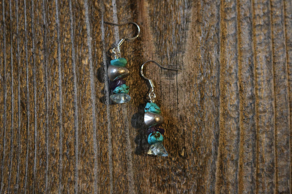 Silver, Turquoise, Aquamarine, Purple Amethyst Dangle Earrings