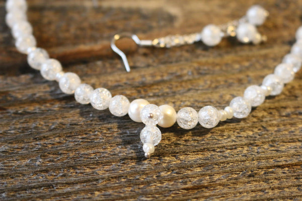Pearl and Quratz Wedding Jewelry. Matching Bracelet and Earrings for Brides or Birthday Gifts